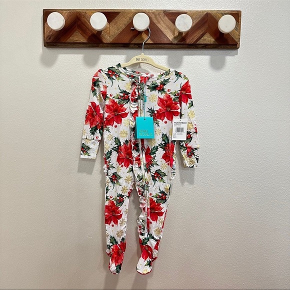 POSH PEANUT PP EMILIA CHRISTMAS XMAS HOLIDAY PAJAMA FOOTIE POINSETTIA BABY 6-9M - Picture 1 of 5
